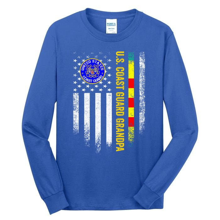 Vintage Usa Flag Proud Coast Guard Vietnam Veteran Grandpa Gift Tall Long Sleeve T-Shirt