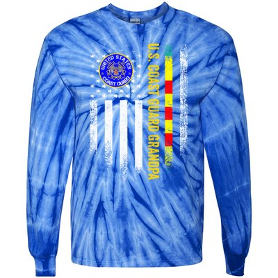 Vintage Usa Flag Proud Coast Guard Vietnam Veteran Grandpa Gift Tie-Dye Long Sleeve Shirt