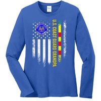 Vintage Usa Flag Proud Coast Guard Vietnam Veteran Grandpa Gift Ladies Long Sleeve Shirt