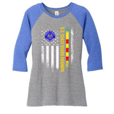 Vintage Usa Flag Proud Coast Guard Vietnam Veteran Grandpa Gift Women's Tri-Blend 3/4-Sleeve Raglan Shirt