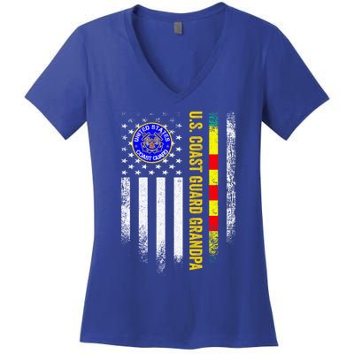 Vintage Usa Flag Proud Coast Guard Vietnam Veteran Grandpa Gift Women's V-Neck T-Shirt