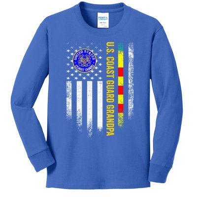 Vintage Usa Flag Proud Coast Guard Vietnam Veteran Grandpa Gift Kids Long Sleeve Shirt