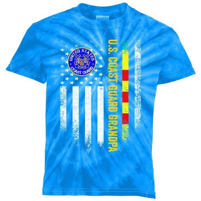 Vintage Usa Flag Proud Coast Guard Vietnam Veteran Grandpa Gift Kids Tie-Dye T-Shirt