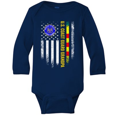 Vintage Usa Flag Proud Coast Guard Vietnam Veteran Grandpa Gift Baby Long Sleeve Bodysuit