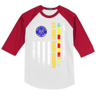 Vintage Usa Flag Proud Coast Guard Vietnam Veteran Grandpa Gift Kids Colorblock Raglan Jersey