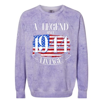 Vintage Usa Flag A Legend Since 1944 80th Birthday Colorblast Crewneck Sweatshirt