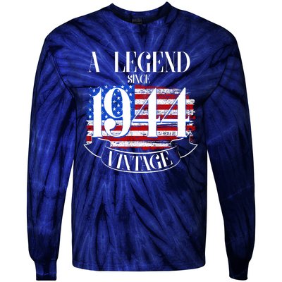 Vintage Usa Flag A Legend Since 1944 80th Birthday Tie-Dye Long Sleeve Shirt