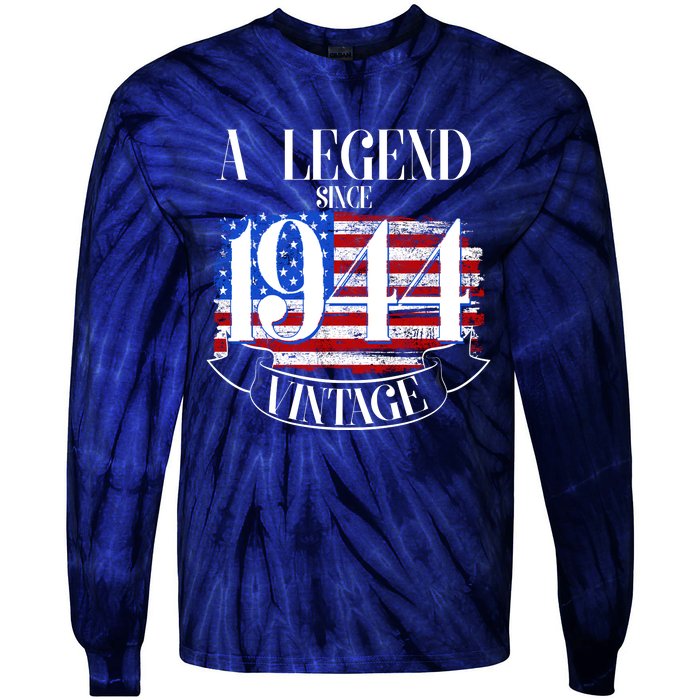 Vintage Usa Flag A Legend Since 1944 80th Birthday Tie-Dye Long Sleeve Shirt