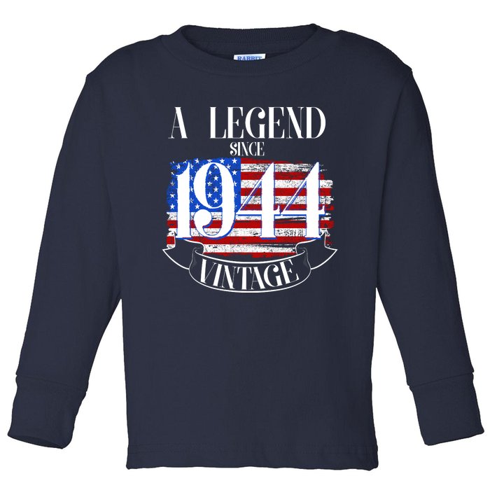 Vintage Usa Flag A Legend Since 1944 80th Birthday Toddler Long Sleeve Shirt