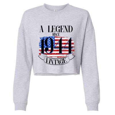 Vintage Usa Flag A Legend Since 1944 80th Birthday Cropped Pullover Crew