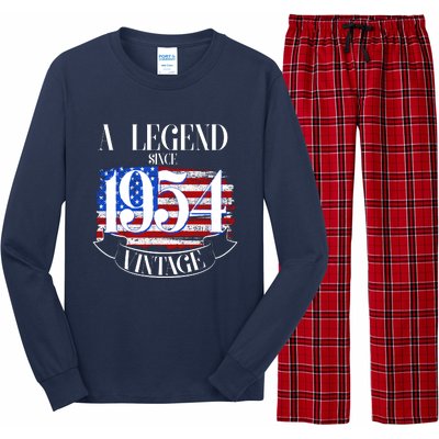 Vintage Usa Flag A Legend Since 1954 70th Birthday Long Sleeve Pajama Set