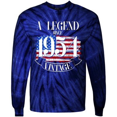 Vintage Usa Flag A Legend Since 1954 70th Birthday Tie-Dye Long Sleeve Shirt