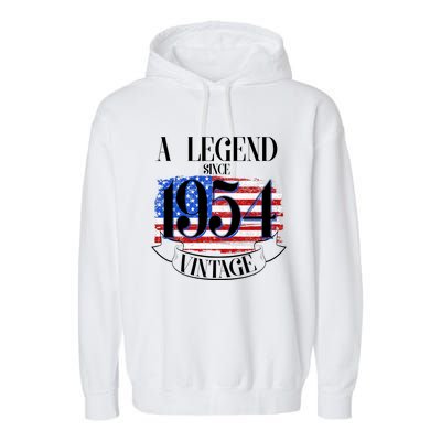 Vintage Usa Flag A Legend Since 1954 70th Birthday Garment-Dyed Fleece Hoodie