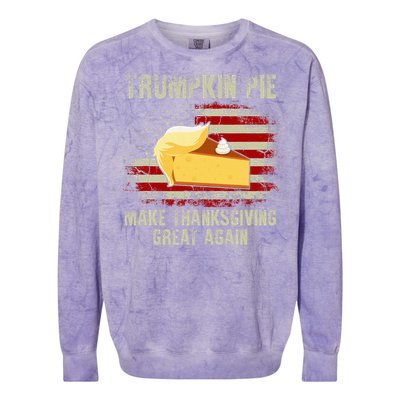 Vintage Usa Flag Trumpkin Pie Make Thanksgiving Great Again Colorblast Crewneck Sweatshirt