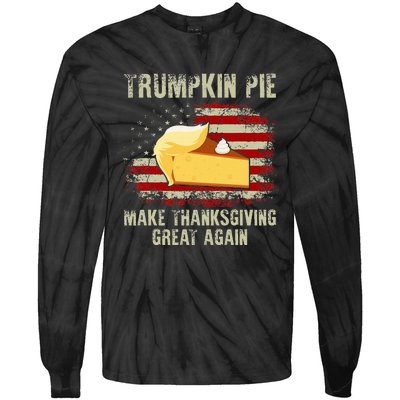 Vintage Usa Flag Trumpkin Pie Make Thanksgiving Great Again Tie-Dye Long Sleeve Shirt