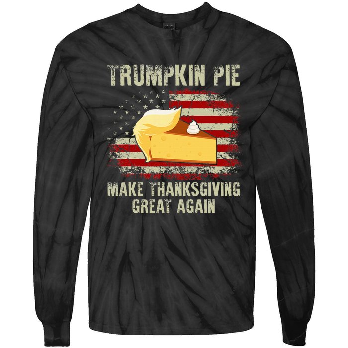 Vintage Usa Flag Trumpkin Pie Make Thanksgiving Great Again Tie-Dye Long Sleeve Shirt