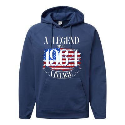 Vintage Usa Flag A Legend Since 1964 60th Birthday Performance Fleece Hoodie