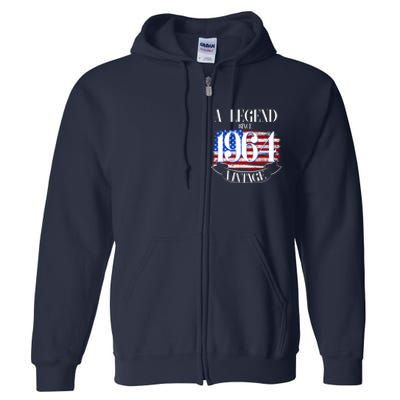 Vintage Usa Flag A Legend Since 1964 60th Birthday Full Zip Hoodie