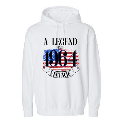 Vintage Usa Flag A Legend Since 1964 60th Birthday Garment-Dyed Fleece Hoodie