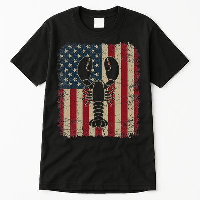 Vintage USA Flag Lobster Animals Lover Sea Fathers Day Tall T-Shirt