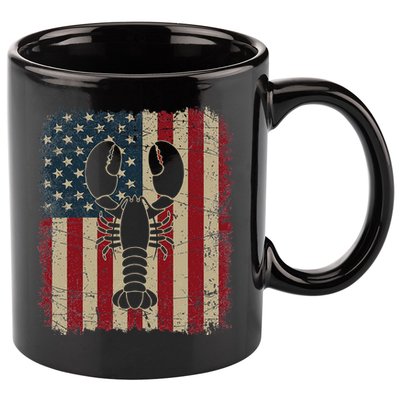 Vintage USA Flag Lobster Animals Lover Sea Fathers Day 11oz C Handle Ceramic Mug