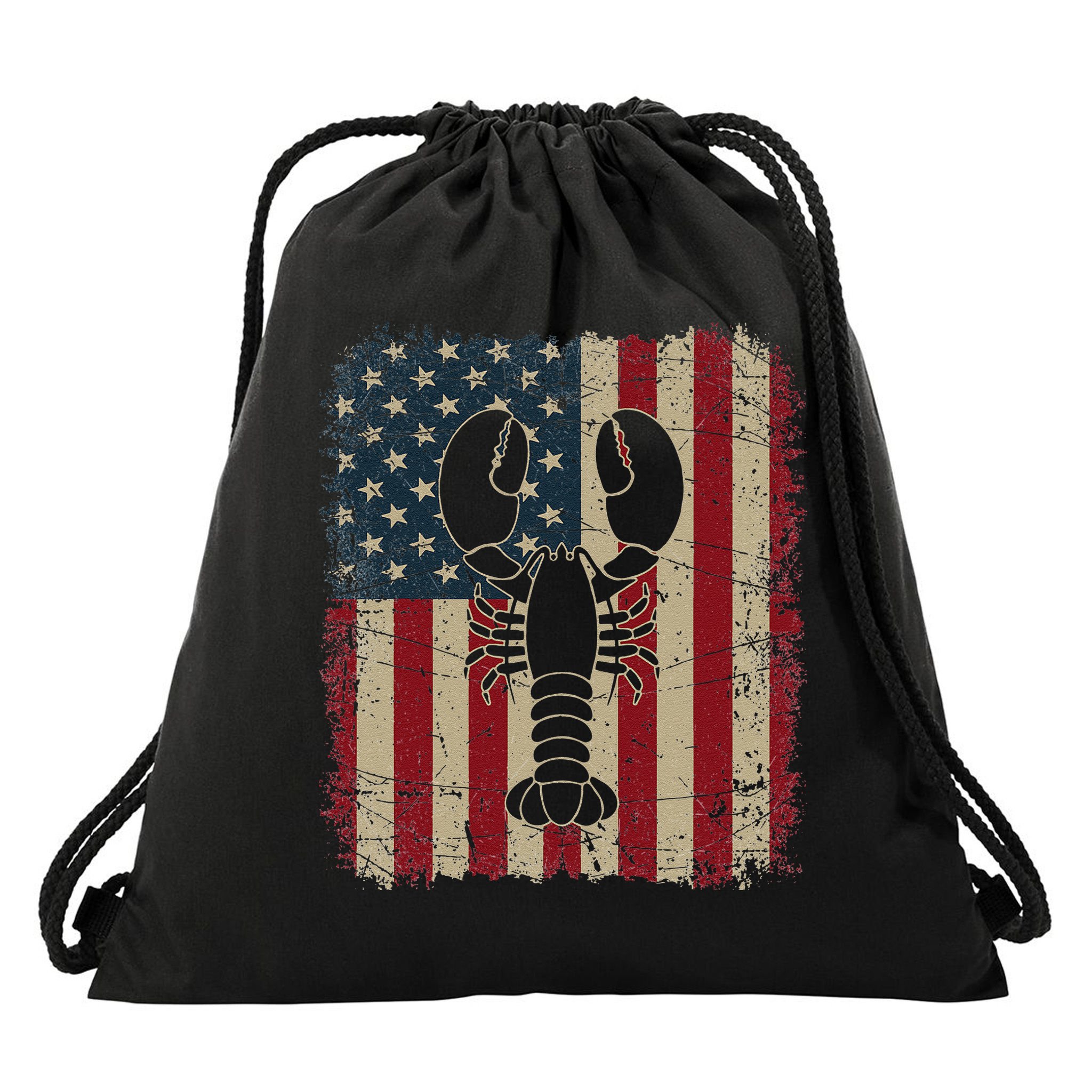 Vintage USA Flag Lobster Animals Lover Sea Fathers Day Drawstring Bag