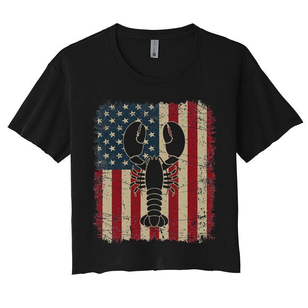 Vintage USA Flag Lobster Animals Lover Sea Fathers Day Crop Top