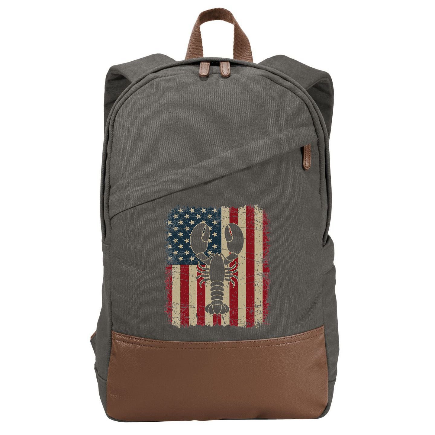 Vintage USA Flag Lobster Animals Lover Sea Fathers Day Cotton Canvas Backpack