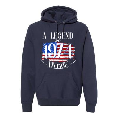 Vintage Usa Flag A Legend Since 1974 50th Birthday Premium Hoodie