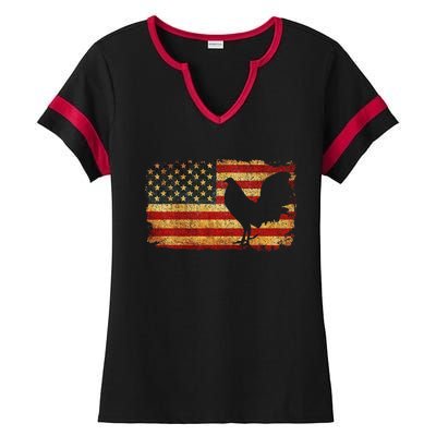 Vintage Us Flag Cock Fight Ladies Halftime Notch Neck Tee