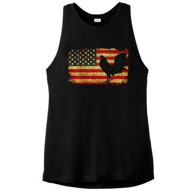 Vintage Us Flag Cock Fight Ladies PosiCharge Tri-Blend Wicking Tank