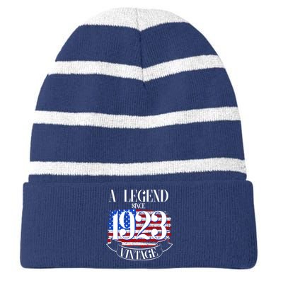 Vintage USA Flag A Legend Since 1923 100th Birthday Striped Beanie with Solid Band