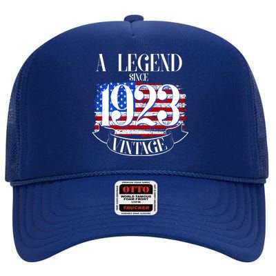 Vintage USA Flag A Legend Since 1923 100th Birthday High Crown Mesh Back Trucker Hat