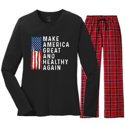 Vintage Usa Flag Make America Healthy And Great Again Maha Women's Long Sleeve Flannel Pajama Set 