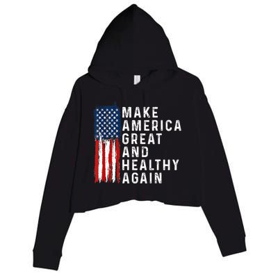 Vintage Usa Flag Make America Healthy And Great Again Maha Crop Fleece Hoodie