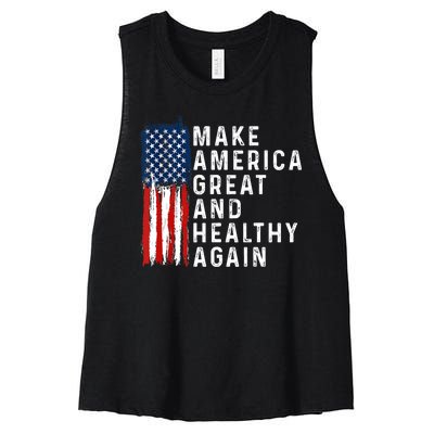 Vintage Usa Flag Make America Healthy And Great Again Maha Women's Racerback Cropped Tank