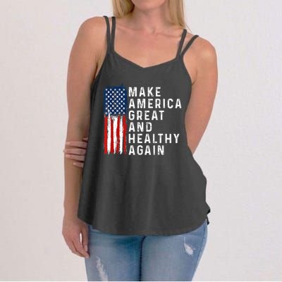 Vintage Usa Flag Make America Healthy And Great Again Maha Women's Strappy Tank