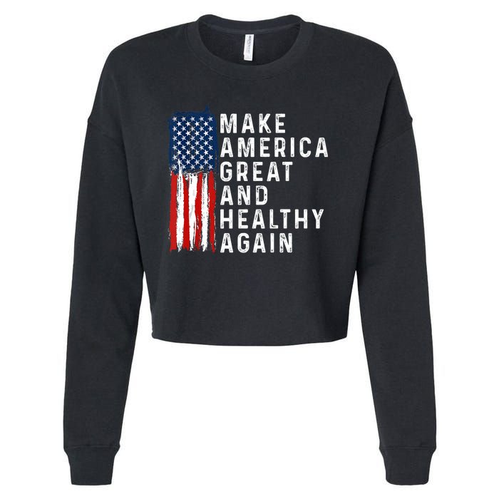 Vintage Usa Flag Make America Healthy And Great Again Maha Cropped Pullover Crew