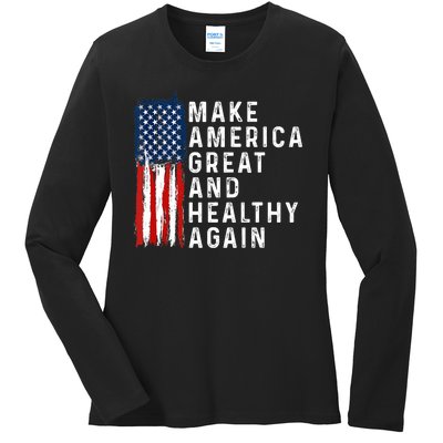 Vintage Usa Flag Make America Healthy And Great Again Maha Ladies Long Sleeve Shirt