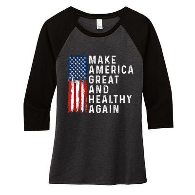 Vintage Usa Flag Make America Healthy And Great Again Maha Women's Tri-Blend 3/4-Sleeve Raglan Shirt