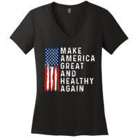 Vintage Usa Flag Make America Healthy And Great Again Maha Women's V-Neck T-Shirt