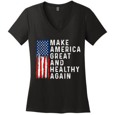 Vintage Usa Flag Make America Healthy And Great Again Maha Women's V-Neck T-Shirt