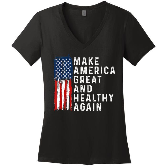 Vintage Usa Flag Make America Healthy And Great Again Maha Women's V-Neck T-Shirt