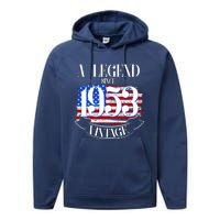 Vintage USA Flag A Legend Since 1953 70th Birthday Performance Fleece Hoodie