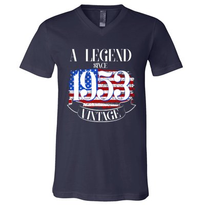 Vintage USA Flag A Legend Since 1953 70th Birthday V-Neck T-Shirt