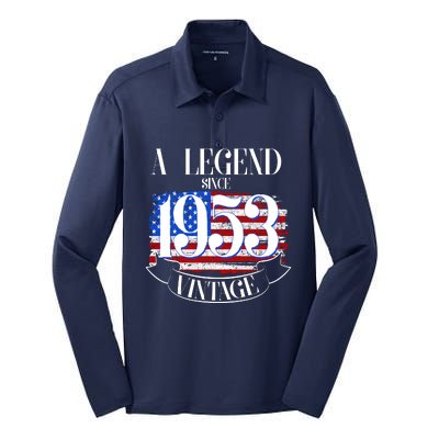 Vintage USA Flag A Legend Since 1953 70th Birthday Silk Touch Performance Long Sleeve Polo