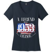 Vintage USA Flag A Legend Since 1953 70th Birthday Women's V-Neck T-Shirt