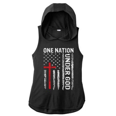 Vintage USA Flag Christian Faith Family Freedom Ladies PosiCharge Tri-Blend Wicking Draft Hoodie Tank