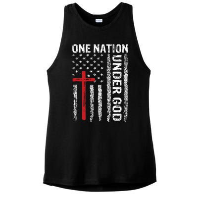 Vintage USA Flag Christian Faith Family Freedom Ladies PosiCharge Tri-Blend Wicking Tank