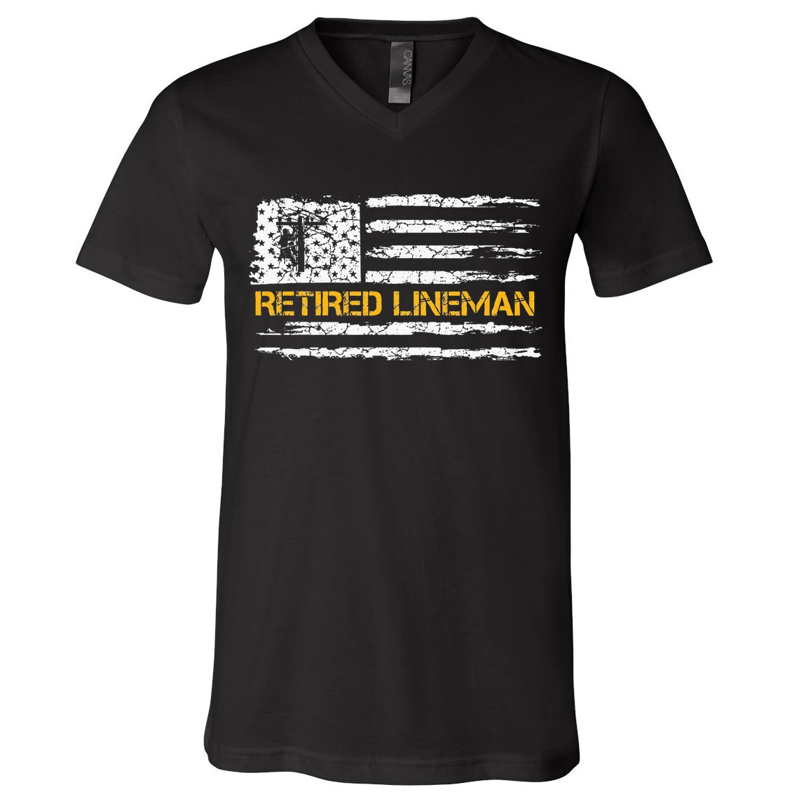 Vintage USA Flag Retired Electric Cable Lineman Retirement V-Neck T-Shirt